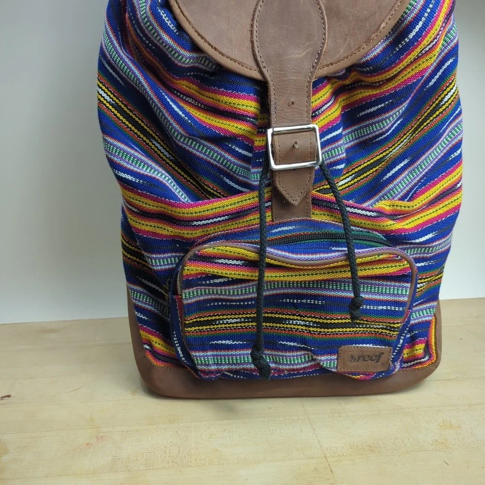 Reef Drawstring Backpack Sack, Hippie Boho Festival Striped Leather Surf‎ Beach